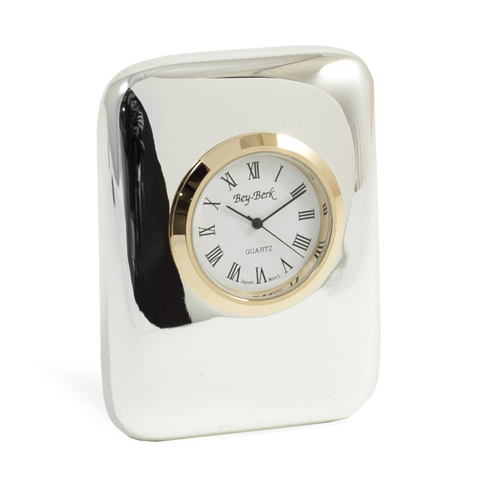 Occasion Gallery Silver Color "Chicago", Silver Plated Quartz Clock with Gold Bezel. 2.25 L x 1 W x 3 H in.