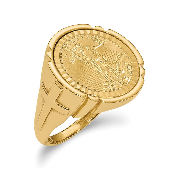 14k Yellow Gold 1/10AE Diamond-cut Coin Ring with coin, Size: 10