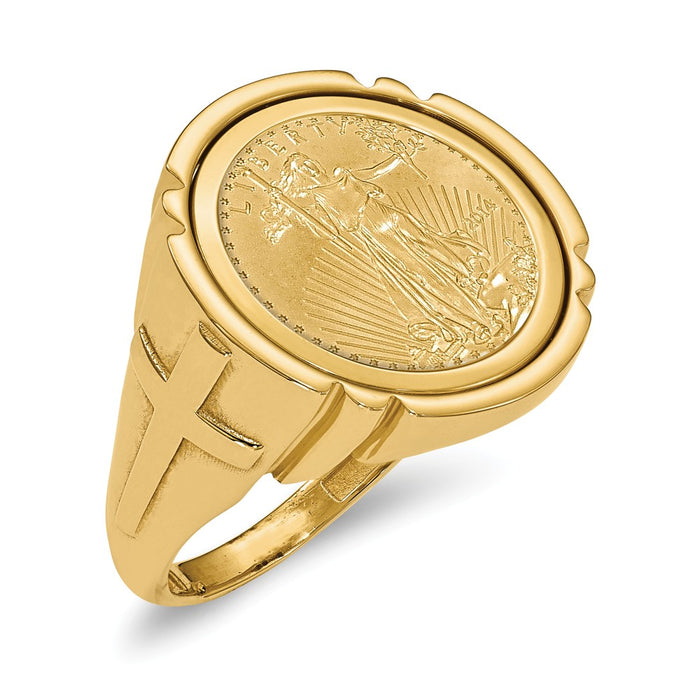 14k Yellow Gold 1/10AE Polished Coin Ring with coin, Size: 10