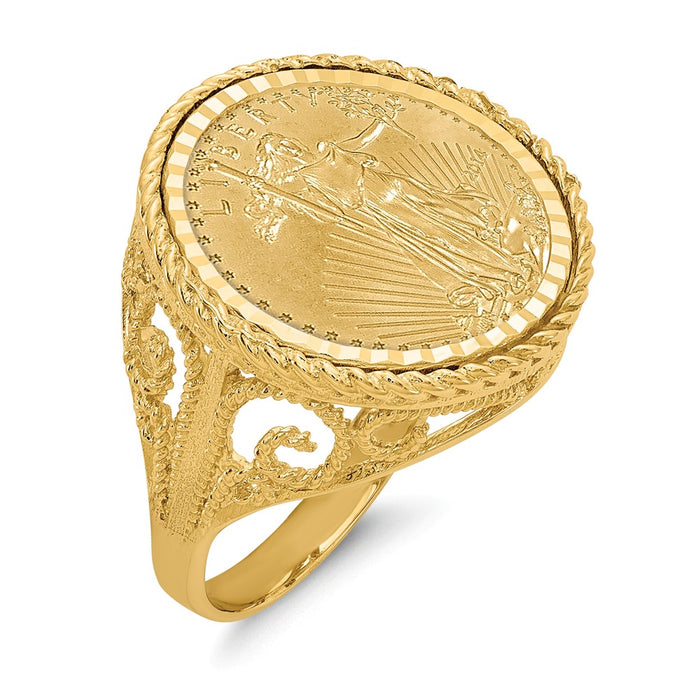 14k Yellow Gold 1/10AE Diamond-cut Coin Ring with coin, Size: 7
