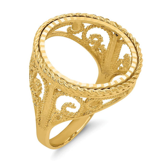 14k Yellow Gold 1/10AE Diamond-cut Coin Ring, Size: 10