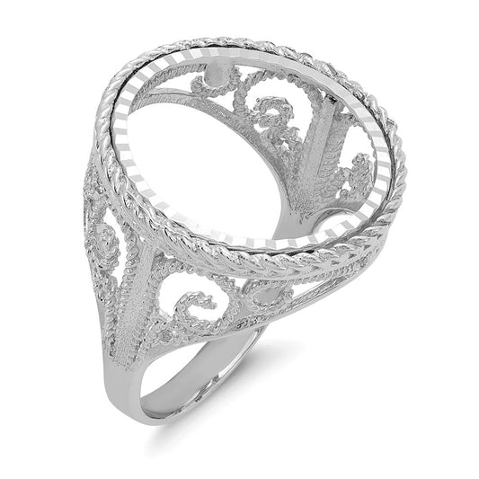 14k White Gold 1/10AE Diamond-cut Coin Ring, Size: 7