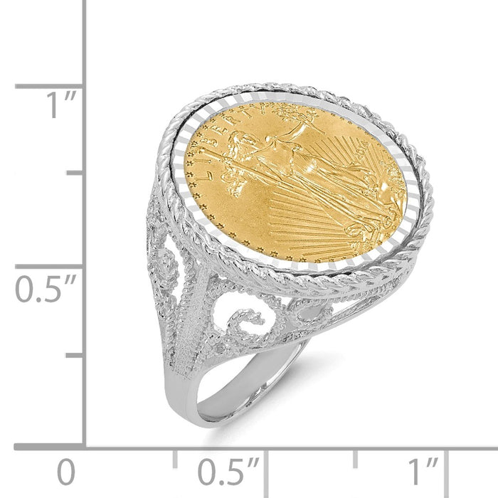 14k White Gold 1/10AE Diamond-cut Coin Ring with coin, Size: 7