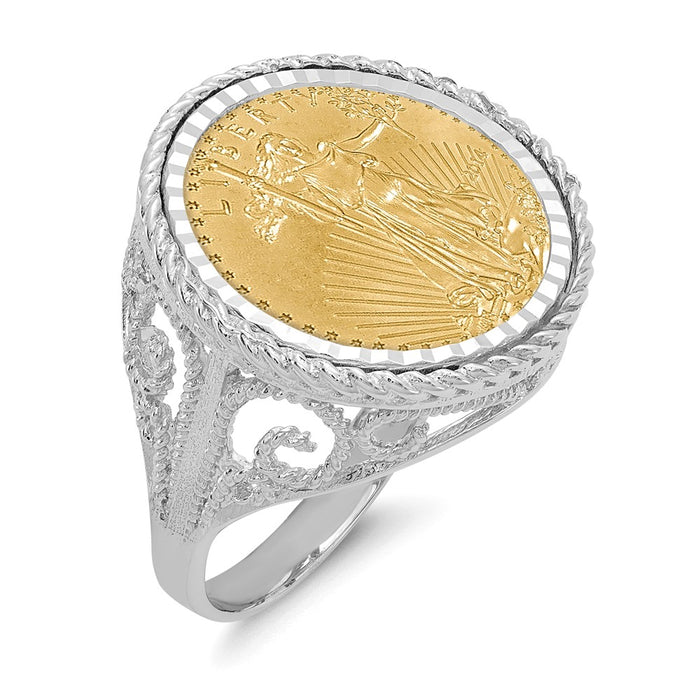 14k White Gold 1/10AE Diamond-cut Coin Ring with coin, Size: 7