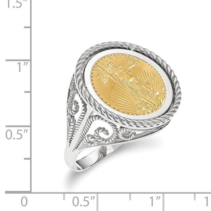 14k White Gold 1/10AE Polished Coin Ring with coin, Size: 7