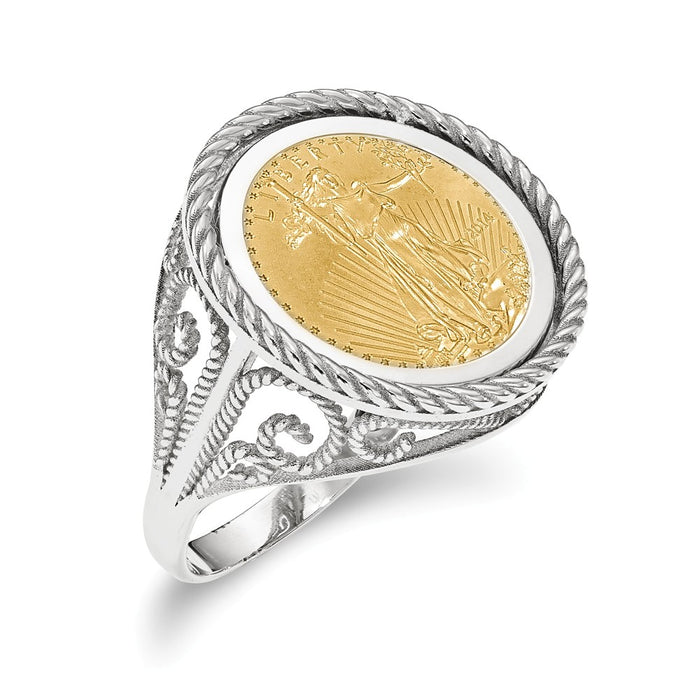 14k White Gold 1/10AE Polished Coin Ring with coin, Size: 7