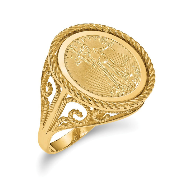 14k Yellow Gold 1/10AE Polished Coin Ring with coin, Size: 7