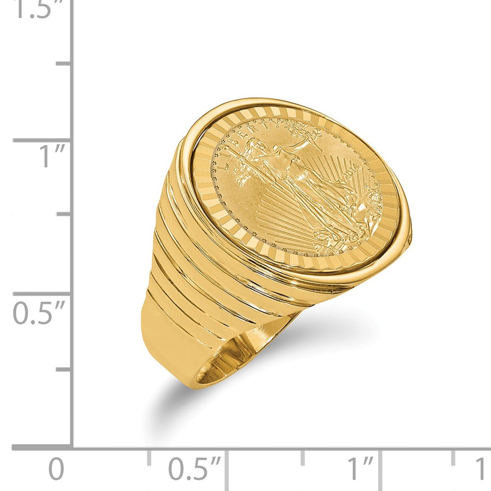 14k Yellow Gold 1/10AE Diamond-cut Coin Ring with coin, Size: 10