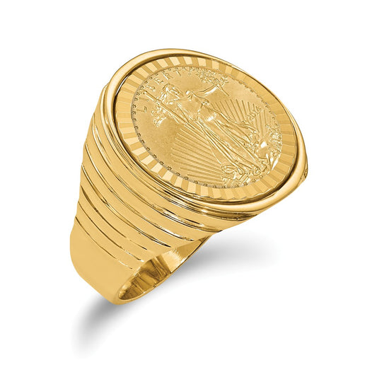 14k Yellow Gold 1/10AE Diamond-cut Coin Ring with coin, Size: 10
