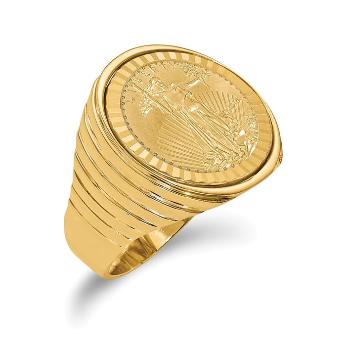 14k Yellow Gold 1/10AE Diamond-cut Coin Ring with coin, Size: 10