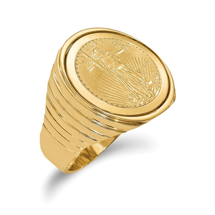 14k Yellow Gold 1/10AE Polished Coin Ring with coin, Size: 10