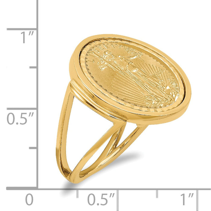 14k Yellow Gold 1/10AE Diamond-cut Coin Ring with coin, Size: 7