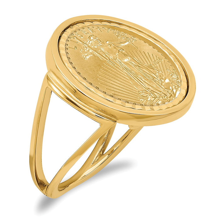 14k Yellow Gold 1/10AE Diamond-cut Coin Ring with coin, Size: 7