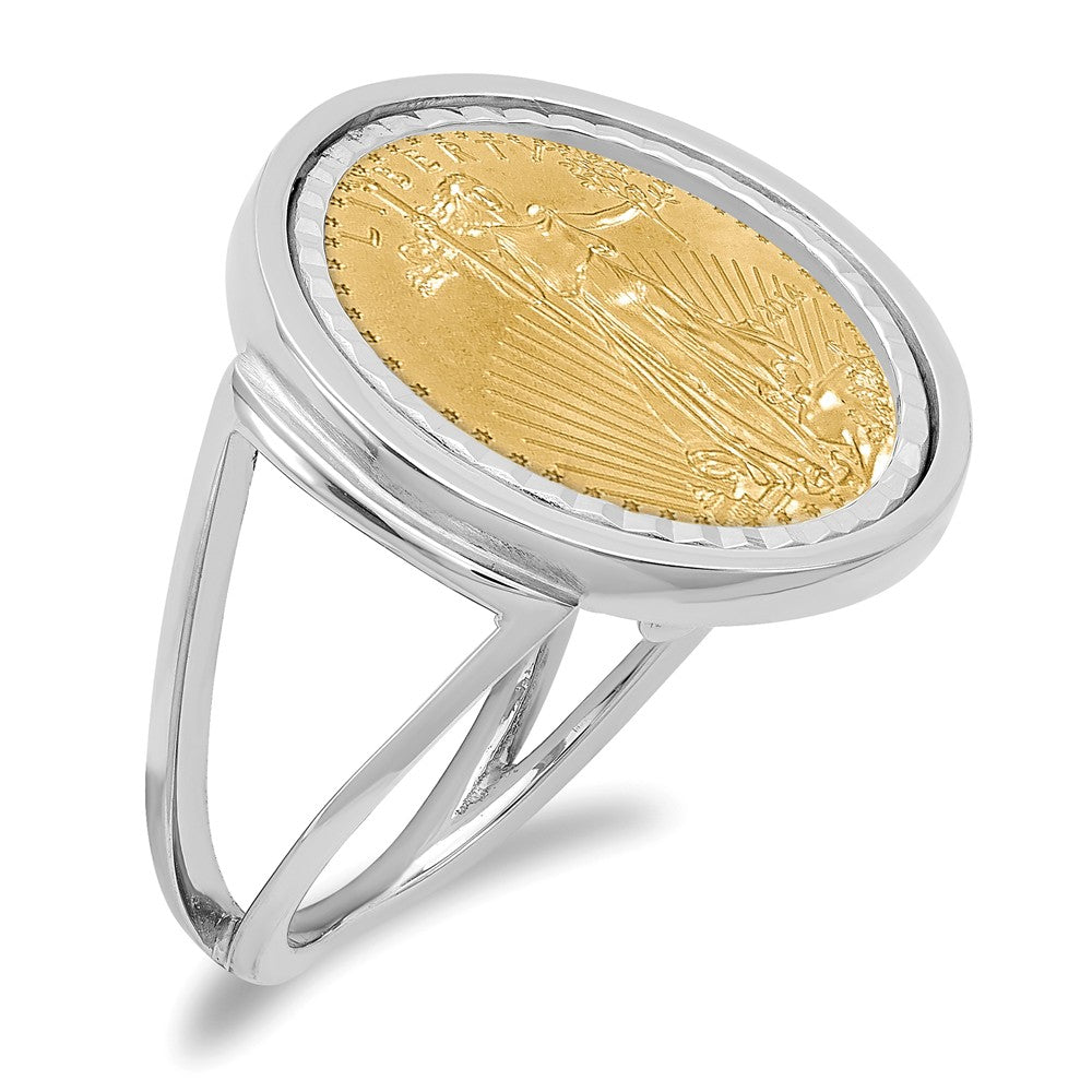 14k White Gold 1/10AE Diamond-cut Coin Ring with coin, Size: 7