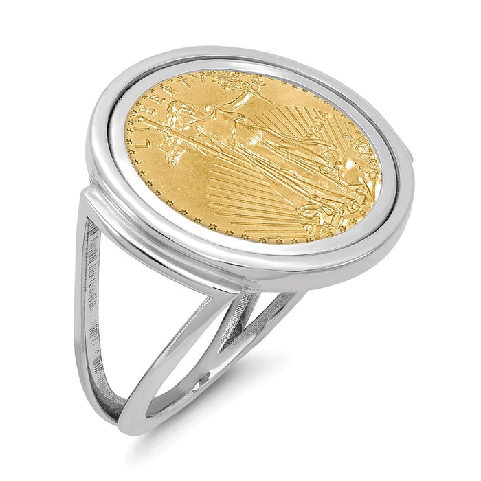 14k White Gold 1/10AE Polished Coin Ring with coin, Size: 7