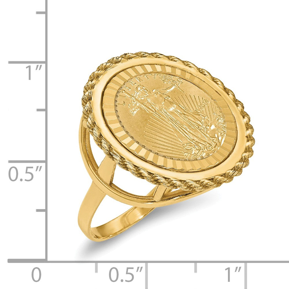 14k Yellow Gold 1/10AE Diamond-cut Coin Ring with coin, Size: 7