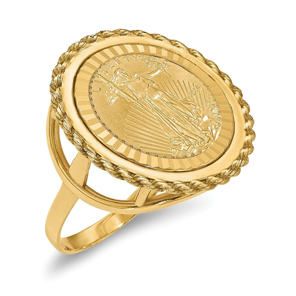 14k Yellow Gold 1/10AE Diamond-cut Coin Ring with coin, Size: 7