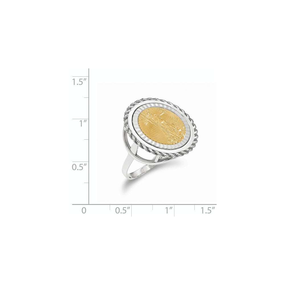 14k White Gold 1/10AE Diamond-cut Coin Ring with coin, Size: 7