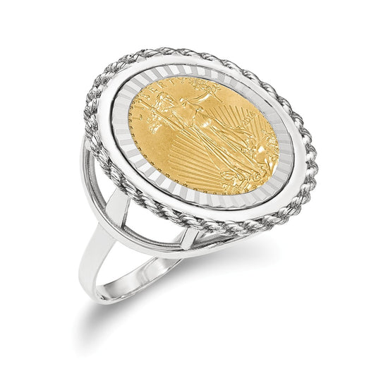 14k White Gold 1/10AE Diamond-cut Coin Ring with coin, Size: 7