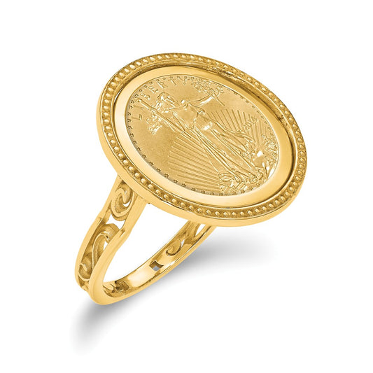 14k Yellow Gold 1/10AE Polished Coin Ring with coin, Size: 7