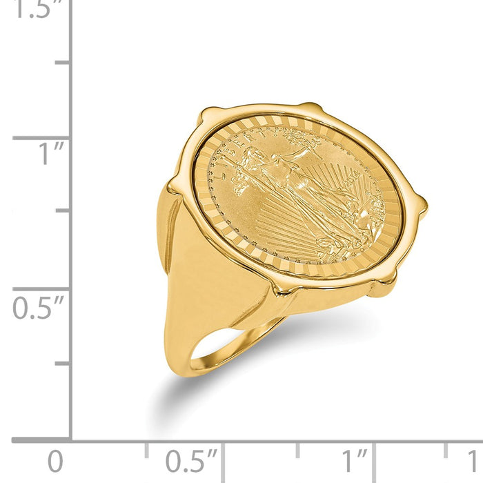 14k Yellow Gold 1/10AE Diamond-cut Coin Ring with coin, Size: 10