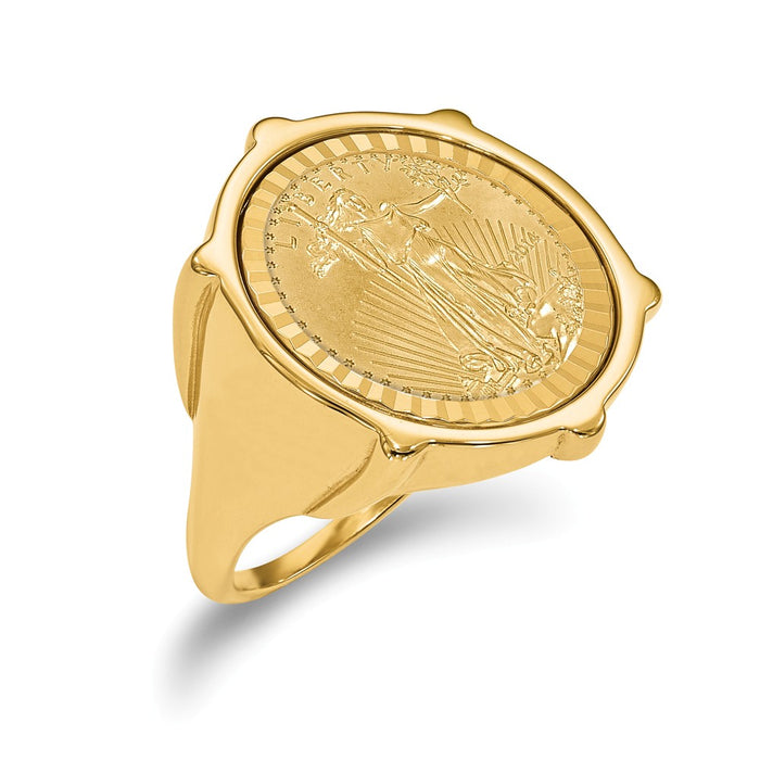 14k Yellow Gold 1/10AE Diamond-cut Coin Ring with coin, Size: 10
