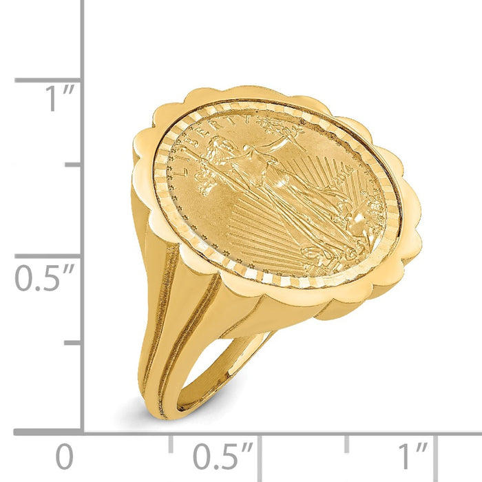 14k Yellow Gold 1/10AE Diamond-cut Coin Ring with coin, Size: 7