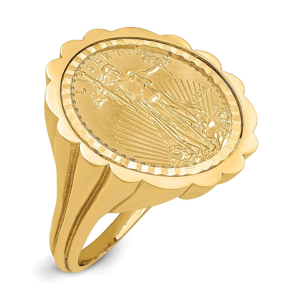 14k Yellow Gold 1/10AE Diamond-cut Coin Ring with coin, Size: 7