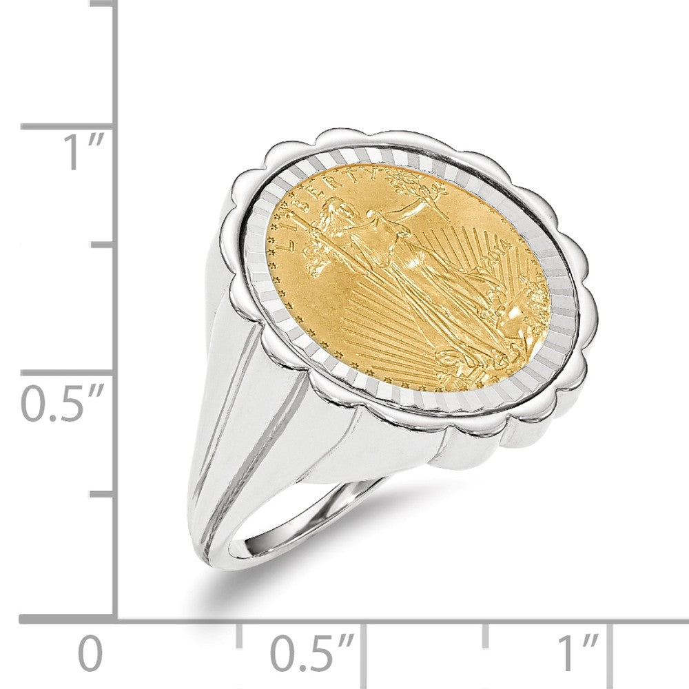 14k White Gold 1/10AE Diamond-cut Coin Ring with coin, Size: 7