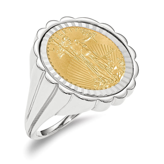 14k White Gold 1/10AE Diamond-cut Coin Ring with coin, Size: 7