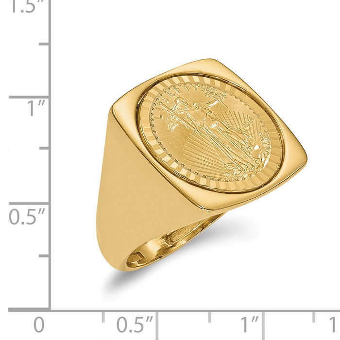 14k Yellow Gold 1/10AE Diamond-cut Coin Ring with coin, Size: 10