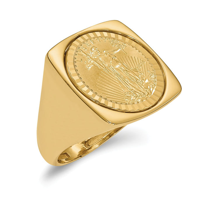 14k Yellow Gold 1/10AE Diamond-cut Coin Ring with coin, Size: 10