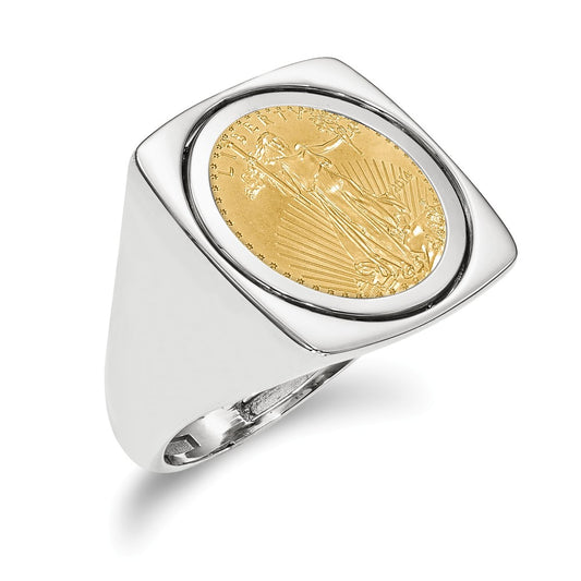 14k White Gold 1/10AE Polished Coin Ring with coin, Size: 10