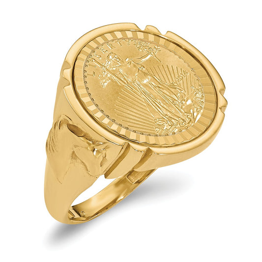14k Yellow Gold 1/10AE Diamond-cut Coin Ring with coin, Size: 10