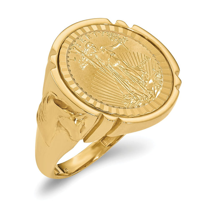 14k Yellow Gold 1/10AE Diamond-cut Coin Ring with coin, Size: 10