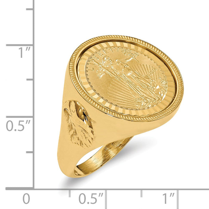 14k Yellow Gold 1/10AE Diamond-cut Coin Ring with coin, Size: 10