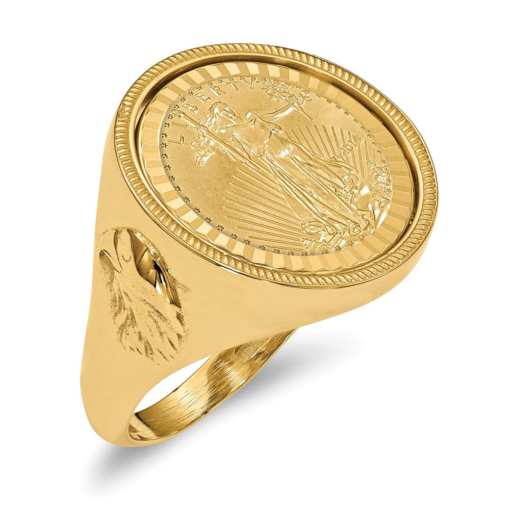 14k Yellow Gold 1/10AE Diamond-cut Coin Ring with coin, Size: 10