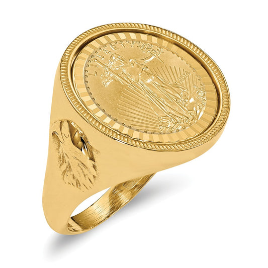 14k Yellow Gold 1/10AE Diamond-cut Coin Ring with coin, Size: 10