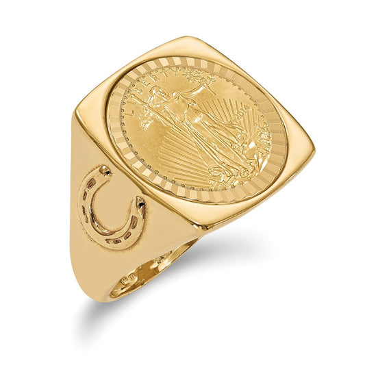 14k Yellow Gold 1/10AE Diamond-cut Coin Ring with coin, Size: 10