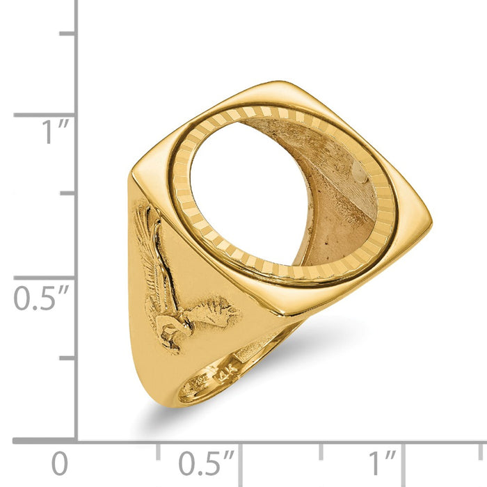 14k Yellow Gold 1/10AE Diamond-cut Coin Ring, Size: 10