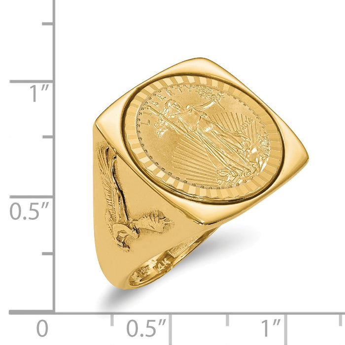 14k Yellow Gold 1/10AE Diamond-cut Coin Ring with coin, Size: 10