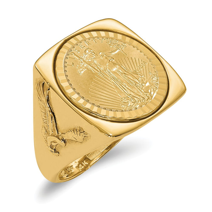 14k Yellow Gold 1/10AE Diamond-cut Coin Ring with coin, Size: 10