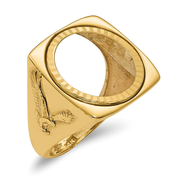 14k Yellow Gold 1/10AE Diamond-cut Coin Ring, Size: 10