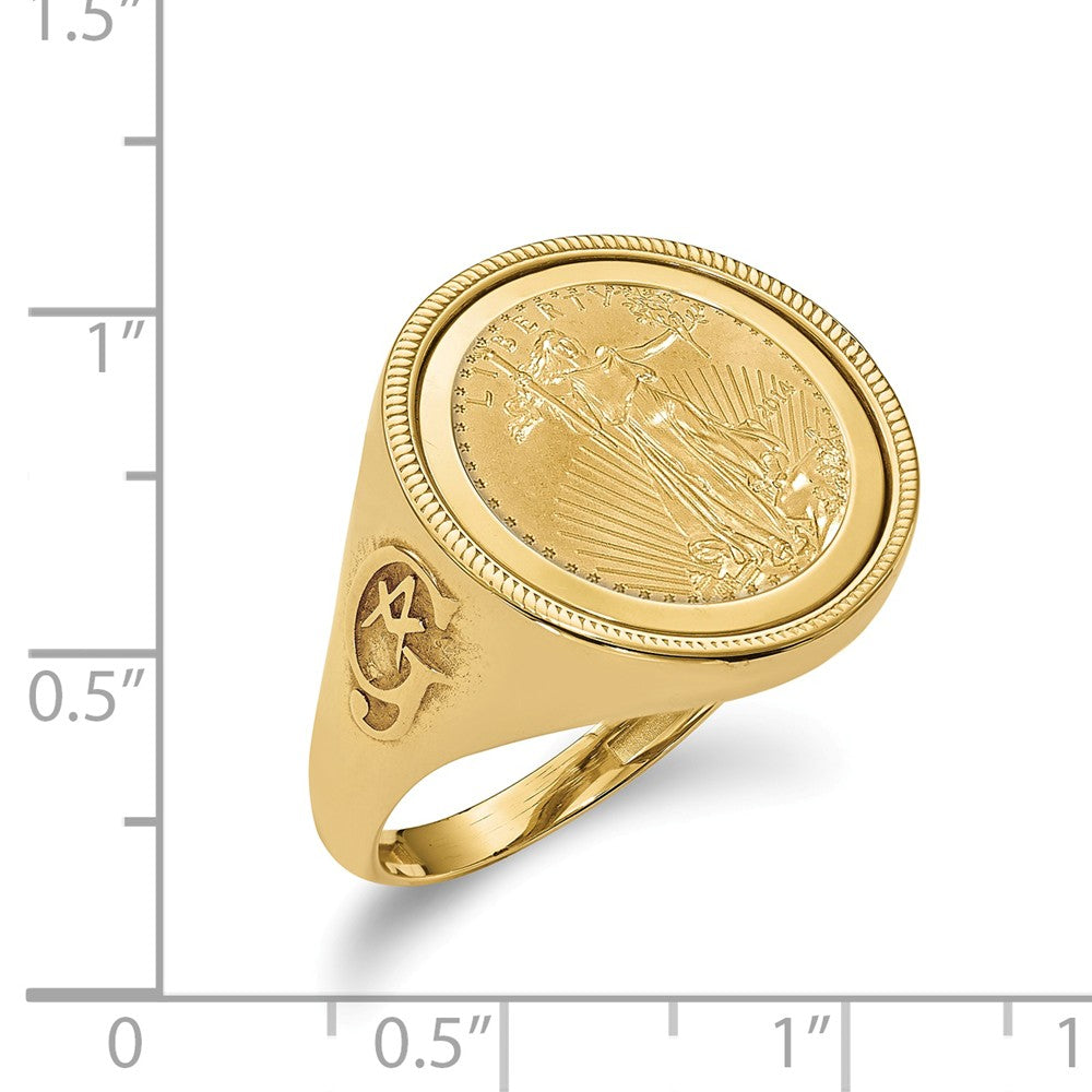 14k Yellow Gold 1/10AE Diamond-cut Coin Ring with coin, Size: 10