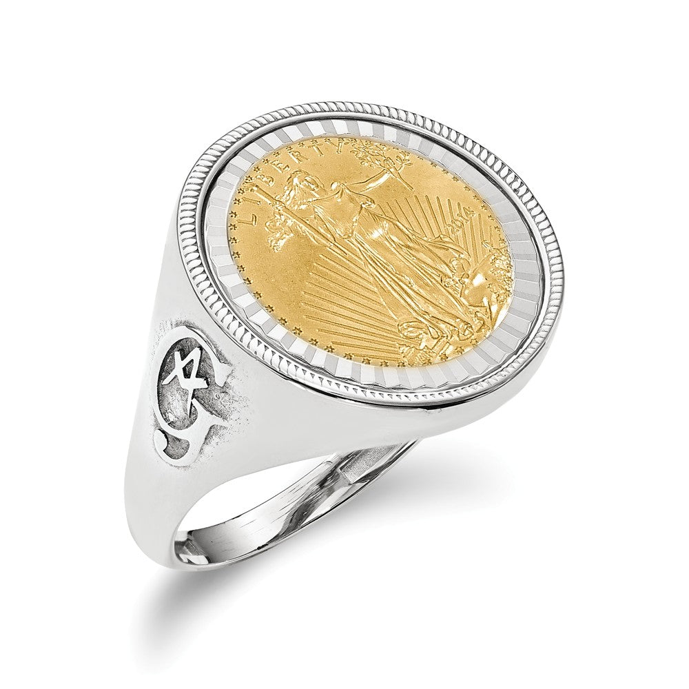 14k White Gold 1/10AE Diamond-cut Coin Ring with coin, Size: 10