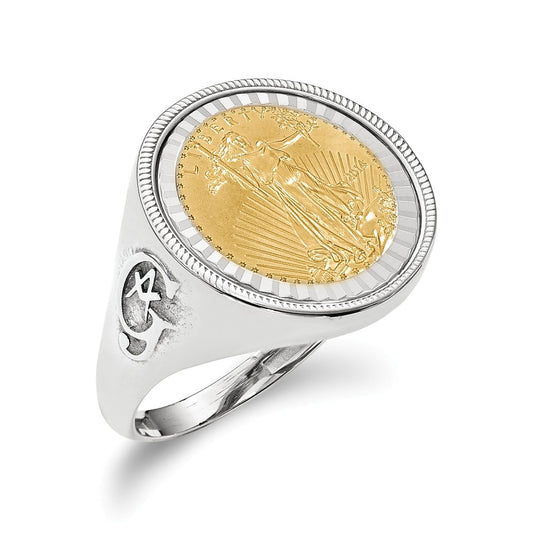 14k White Gold 1/10AE Diamond-cut Coin Ring with coin, Size: 10