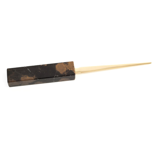 Occasion Gallery Marble/Gold Color "Tiger Eye" Marble with Gold Plated Letter Opener. 8.5 L x 1 W x 0.65 H in.