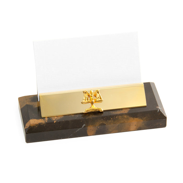Occasion Gallery Marble/Gold Color Legal, "Tiger Eye" Marble with Gold Plated Business Card Holder. 5 L x 2 W x 1.5 H in.