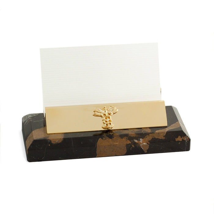 Occasion Gallery Marble/Gold Color Medical, "Tiger Eye" Marble with Gold Plated Business Card Holder. 5 L x 2 W x 1.5 H in.