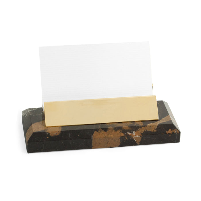 Occasion Gallery Marble/Gold Color "Tiger Eye" Marble with Gold Plated Business Card Holder. 5 L x 2 W x 1.5 H in.